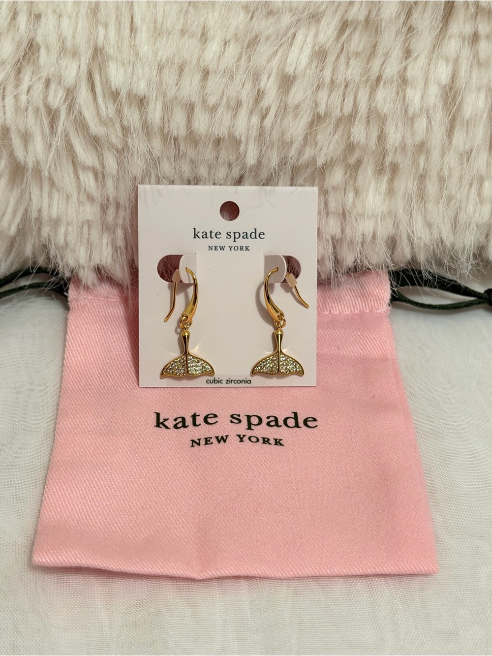 Kate Spade Gold Mermaid Tail Drop Earrings with Crystal Accents